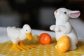 Colorful Easter Eggs with Cute Easter Rabbit and Easter Duck Royalty Free Stock Photo