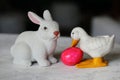 Colorful Easter Eggs with Cute Easter Rabbit and Easter Duck Royalty Free Stock Photo