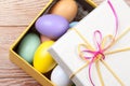 Colorful Easter Eggs decorated in beautiful giftbox