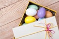 Colorful Easter Eggs decorated in beautiful giftbox Royalty Free Stock Photo