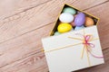 Colorful Easter Eggs decorated in beautiful giftbox Royalty Free Stock Photo
