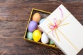 Colorful Easter Eggs decorated in beautiful giftbox Royalty Free Stock Photo