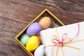 Colorful Easter Eggs decorated in beautiful giftbox Royalty Free Stock Photo