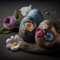 Colorful Easter eggs decorated with flowers and joy, Generative Ai Royalty Free Stock Photo