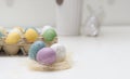 Colorful easter eggs decoration on white table background Royalty Free Stock Photo