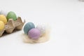 Colorful easter eggs decoration on white table background Royalty Free Stock Photo