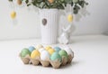 Colorful easter eggs decoration on white table background Royalty Free Stock Photo