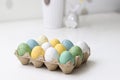 Colorful easter eggs decoration on white table Royalty Free Stock Photo