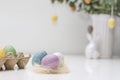 Colorful easter eggs decoration on white table Royalty Free Stock Photo