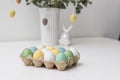 Colorful easter eggs decoration on white table Royalty Free Stock Photo