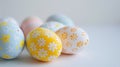 Colorful Easter eggs displayed on a table, suitable for holiday themes Royalty Free Stock Photo