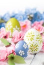 Colorful easter eggs and flowers Royalty Free Stock Photo