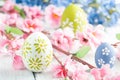 Colorful easter eggs and flowers Royalty Free Stock Photo