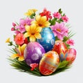 Colorful Easter eggs flowers decoration transparent background Royalty Free Stock Photo