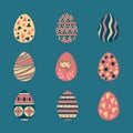 Colorful Easter eggs hand drawn icon set in doodle style Royalty Free Stock Photo