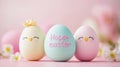 Colorful Easter eggs with happy Easter message for festive celebration. Generative AI Royalty Free Stock Photo