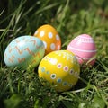 Colorful Easter eggs hidden in green grass patch Royalty Free Stock Photo