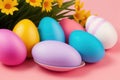 Colorful Easter eggs for holiday celebration, generative ai, pastelle color background