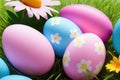 Colorful Easter eggs for holiday celebration, generative ai, pastelle color background