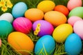 Colorful Easter eggs for holiday celebration, generative ai, pastelle color background