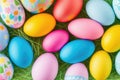 Colorful Easter eggs for holiday celebration, generative ai, pastelle color background