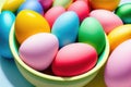 Colorful Easter eggs for holiday celebration, generative ai, pastelle color background