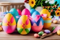 Colorful Easter eggs for holiday celebration, generative ai, pastelle color background