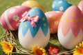 Colorful Easter eggs for holiday celebration, generative ai, pastelle color background