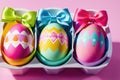 Colorful Easter eggs for holiday celebration, generative ai, pastelle color background