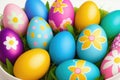 Colorful Easter eggs for holiday celebration, generative ai, pastelle color background