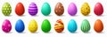 Colorful easter eggs. Holiday chicken egg decor, easter patterns realistic isolated vector illustration set Royalty Free Stock Photo