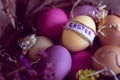 Colorful easter eggs with inscription `Easter` Royalty Free Stock Photo