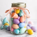 Colorful Easter Eggs in a Jar: A Delightful Display of Festive Creativity Capturing the Essence of Easter Celebrations Royalty Free Stock Photo