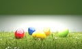 Colorful easter eggs in lawn 3D illustration