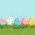 Colorful Easter eggs lined up in the grass, perfect for spring holidays Royalty Free Stock Photo