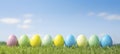 Colorful Easter Eggs Lined Up on Sunny Grass Royalty Free Stock Photo