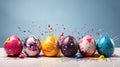 Colorful Easter eggs with paint splatter. Generative AI