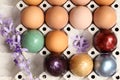 Colorful easter eggs on paper tray Royalty Free Stock Photo