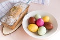 Colorful Easter eggs in a plate, cake Royalty Free Stock Photo