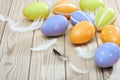 Colorful easter eggs and plumelets Royalty Free Stock Photo