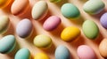 Colorful Easter eggs are scattered on a gentle pastel background, creating a cheerful scene perfect for decorative use and Royalty Free Stock Photo