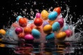 Colorful Easter eggs under strong water pressure Royalty Free Stock Photo