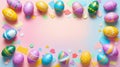 Colorful Easter Eggs and Confetti Border Pastel Background Creates Festive Atmosphere Royalty Free Stock Photo