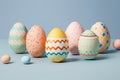 Colorful Easter Eggs with Vibrant Patterns on Blue Background Royalty Free Stock Photo