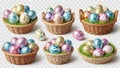 Colorful easter eggs in wicker baskets Royalty Free Stock Photo