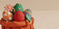 Colorful easter eggs in a woven basket with floral decorations for spring Royalty Free Stock Photo