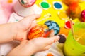 Colorful Easter painted egg in cildren hands hands Royalty Free Stock Photo