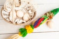 Easter palm and basket with eggs. Royalty Free Stock Photo