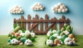 Colorful Easter Scene with Eggs and Wooden Fence Royalty Free Stock Photo