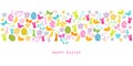 Colorful Easter symbols border design greeting card